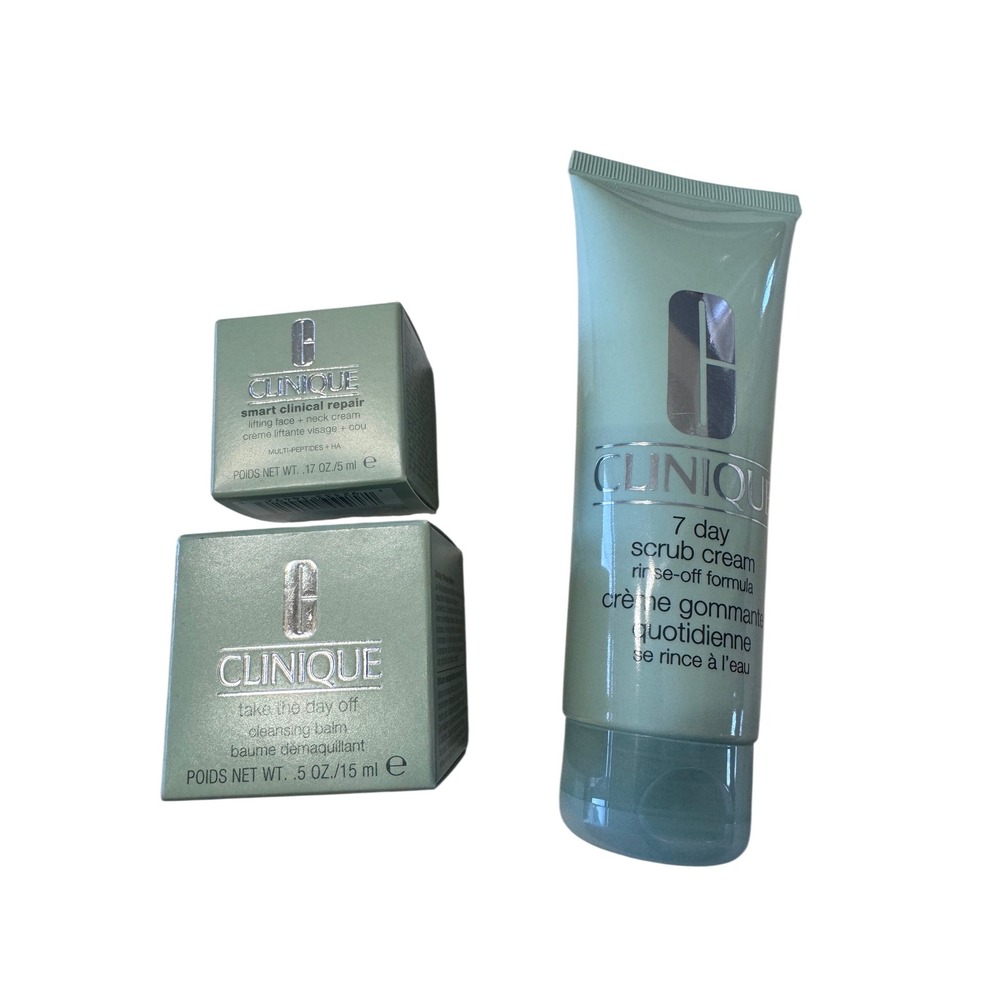 Clinique Travel Size Green Skincare Set Women's 3pc Scrub Balm Cream Bundle
